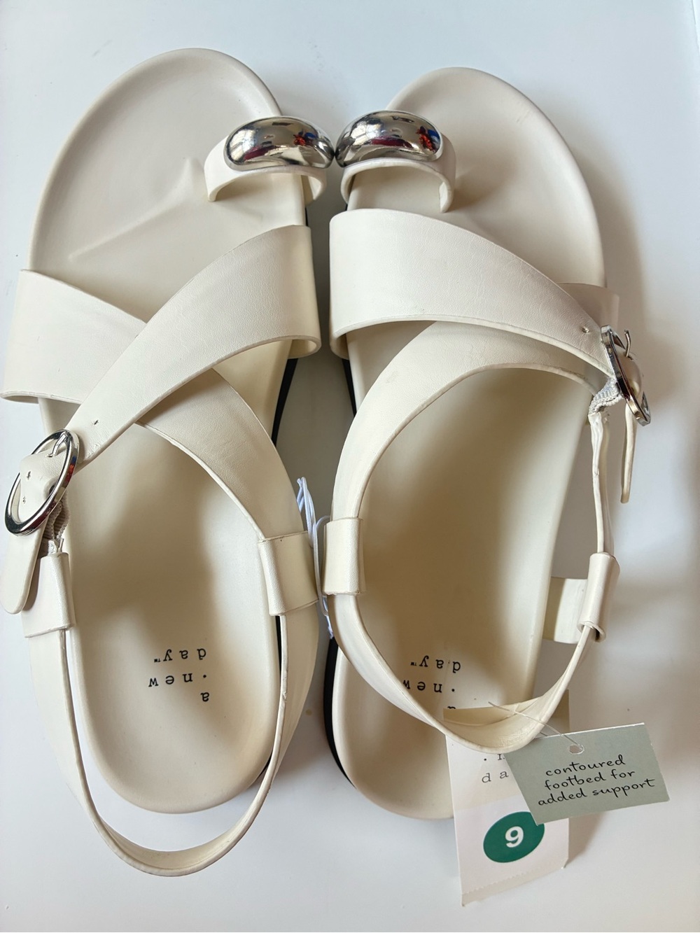 a new day Cream Cross-Strap Sandals with Silver Accents